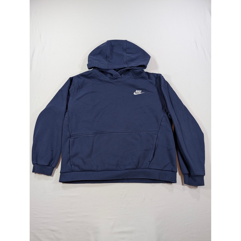 Nike Boys Hoodie Navy Blue Fleece Pullover Embroidered Logo XL Kids Sweatshirt